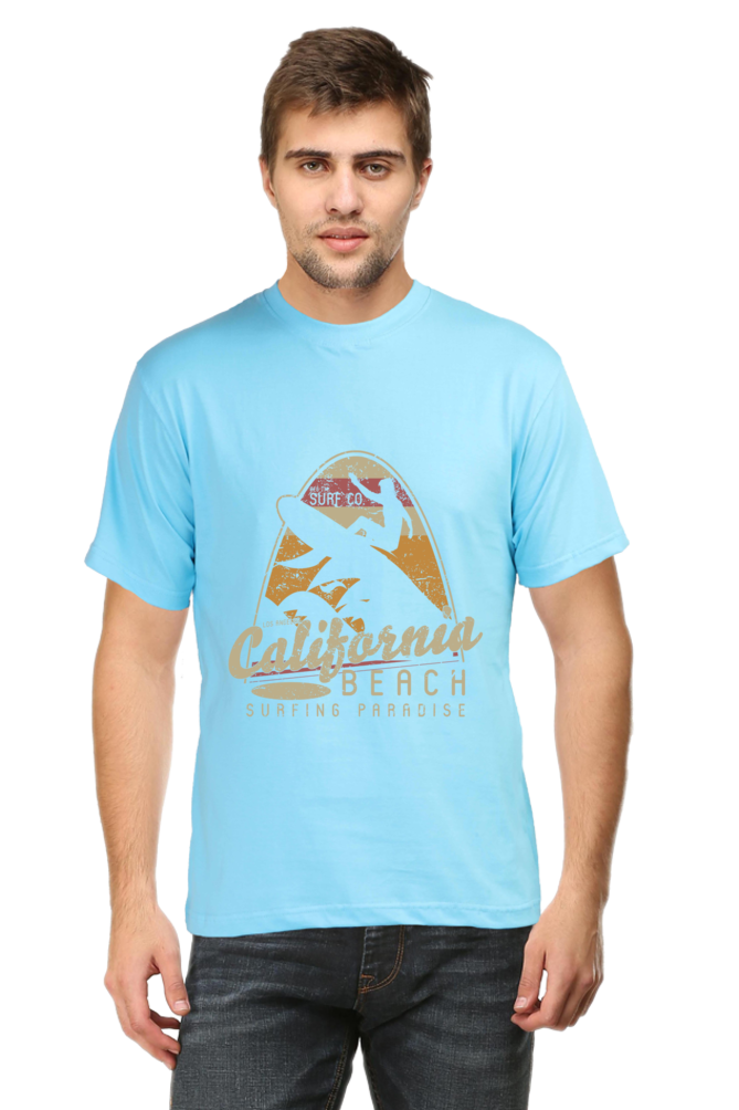 Unisex Round Neck Half Sleeve Retro California Beach T Shirt