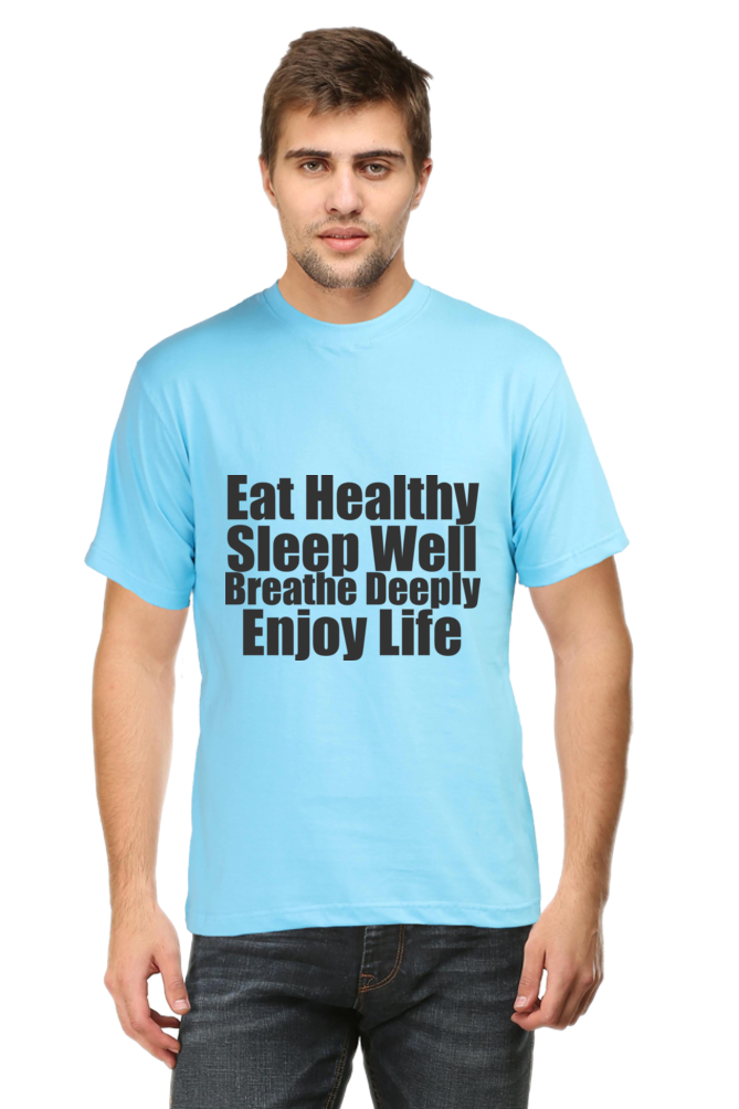 Unisex Round Neck Half Sleeve Quotes Eat Healthy T Shirt