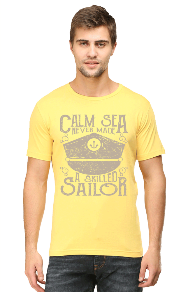 Unisex Round Neck Half Sleeve Retro Calm Sea T Shirt