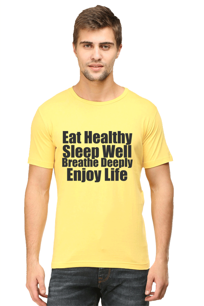 Unisex Round Neck Half Sleeve Quotes Eat Healthy T Shirt