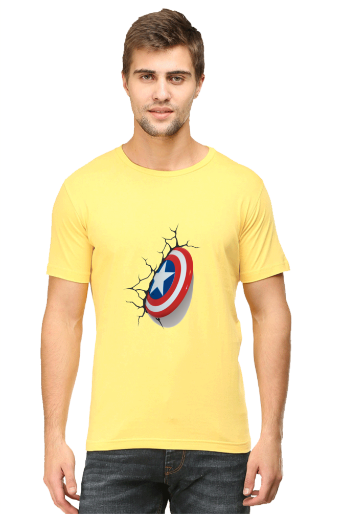 Unisex Round Neck Half Sleeve Superheroes Captain America Shield T Shirt