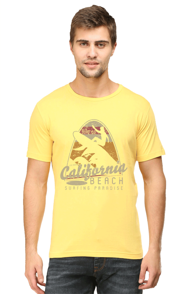 Unisex Round Neck Half Sleeve Retro California Beach T Shirt