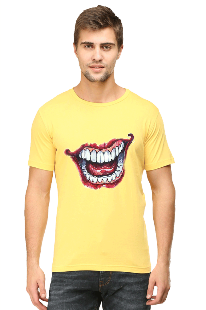 Unisex Round Neck Half Sleeve Superheroes Joker Teeth T Shirt