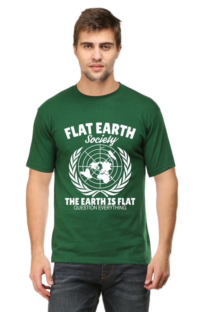 Unisex Round Neck Half Sleeve Retro Flat Earth Society T Shirt