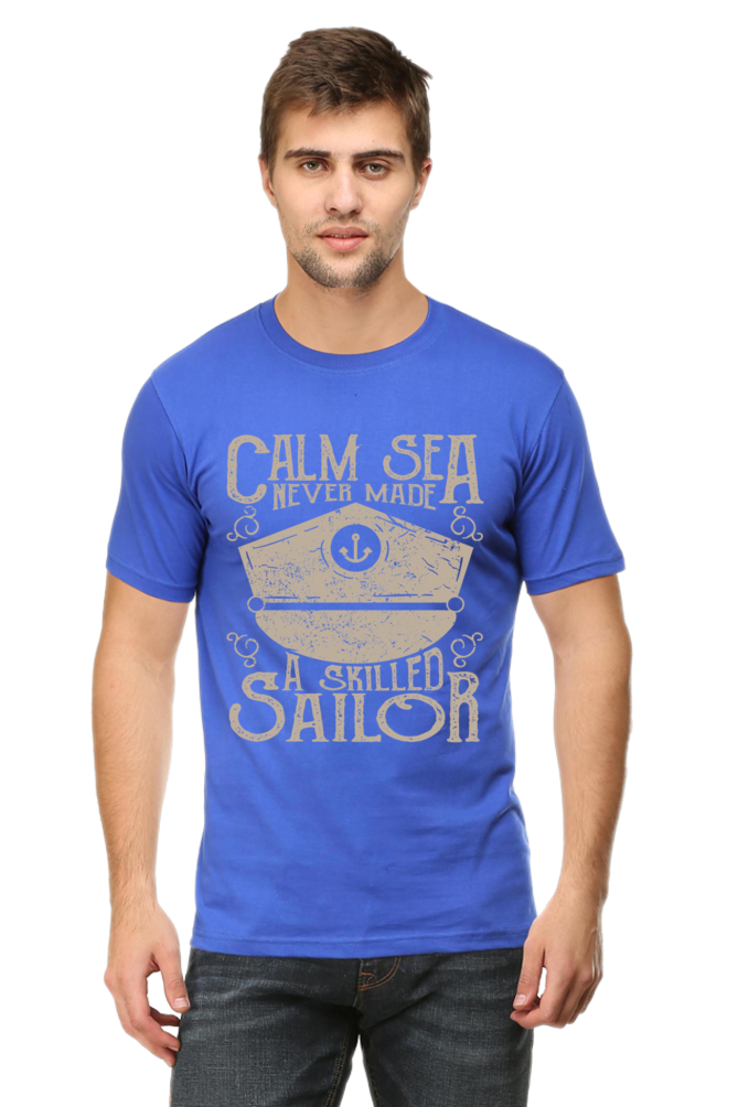 Unisex Round Neck Half Sleeve Retro Calm Sea T Shirt